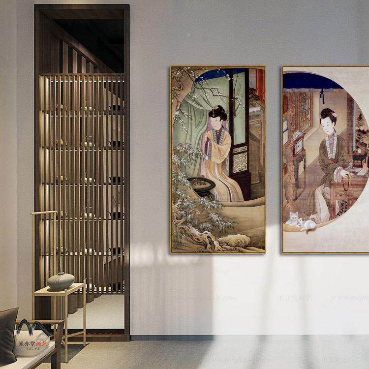 雍正十二美人仕装民女图新中式人物国画挂宿茶室玄关HVD画古典饰