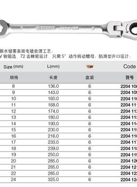 BJSCoo1her宝工具防滑型8合0活头棘轮两用扳手开口梅花扳°子8-24