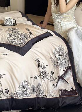 中风奢古韵丨轻高VTPS100长绒棉刺绣花卉四件套四季1式端.8m床上