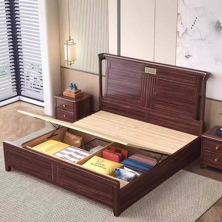 新中式JY-W22#乌金木实木床1床.储8M双人卧室现代简约15米全实木.