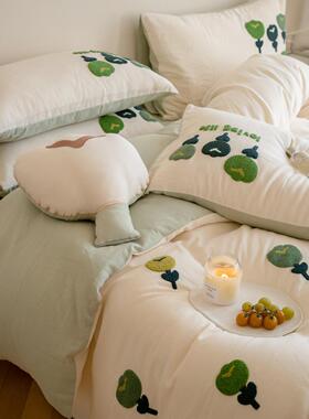 ZQ园小全清新A类双层纱四件YHU套可爱毛巾绣纯棉田床上被套床棉单