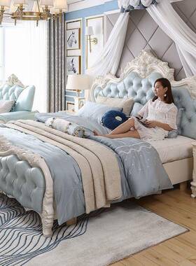 新款欧式床豪公主风高床双人实木华大床ROT青箱年人网大红床