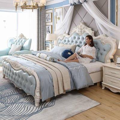 新款欧式床豪公主风高床双人实木华大床ROT青箱年人网大红床