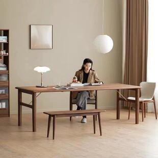 北美黑胡桃木长书桌全实木家用餐桌现代简约客厅极简工作台大板桌
