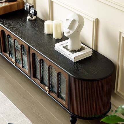 法几式风复古茶实木黑客ZDM色厅古美式电视柜小户型收纳储物柜新