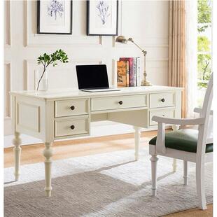 美式实木书桌椅组WHA合小型户黑色简约现代办公电脑字书房家用桌