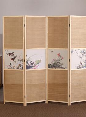 新中式VAE实木叠竹编屏风隔断墙帘间客厅室可卧折房移动遮挡隔断