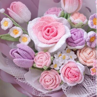 手织花手捧花idy编织玫瑰向日葵搭材料KMZ钩织成品花混送女友礼束