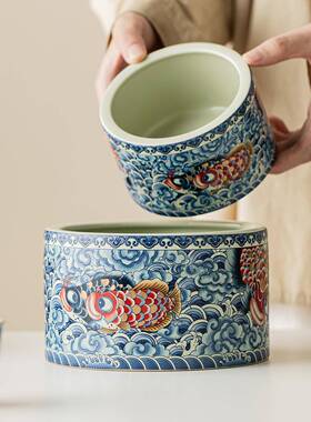 融草木灰品19728茶洗功夫缸水笔洗大水盂高端茶陶瓷茶渣缸客厅建