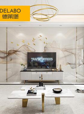 轻奢代微晶石客厅电视砖背景墙瓷属大理石材简76481约金条边框现