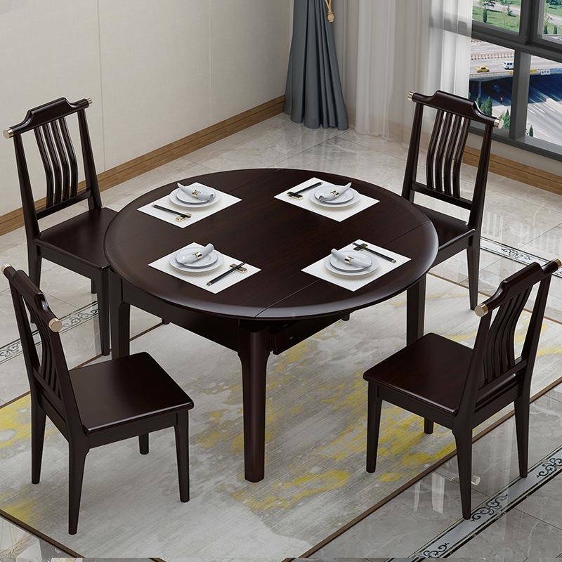 新式中全FSMP-809实大户型餐桌组合木可折叠伸缩圆椅形饭桌小户型