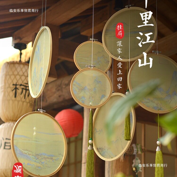 中式千里江山古风圆形吊饰