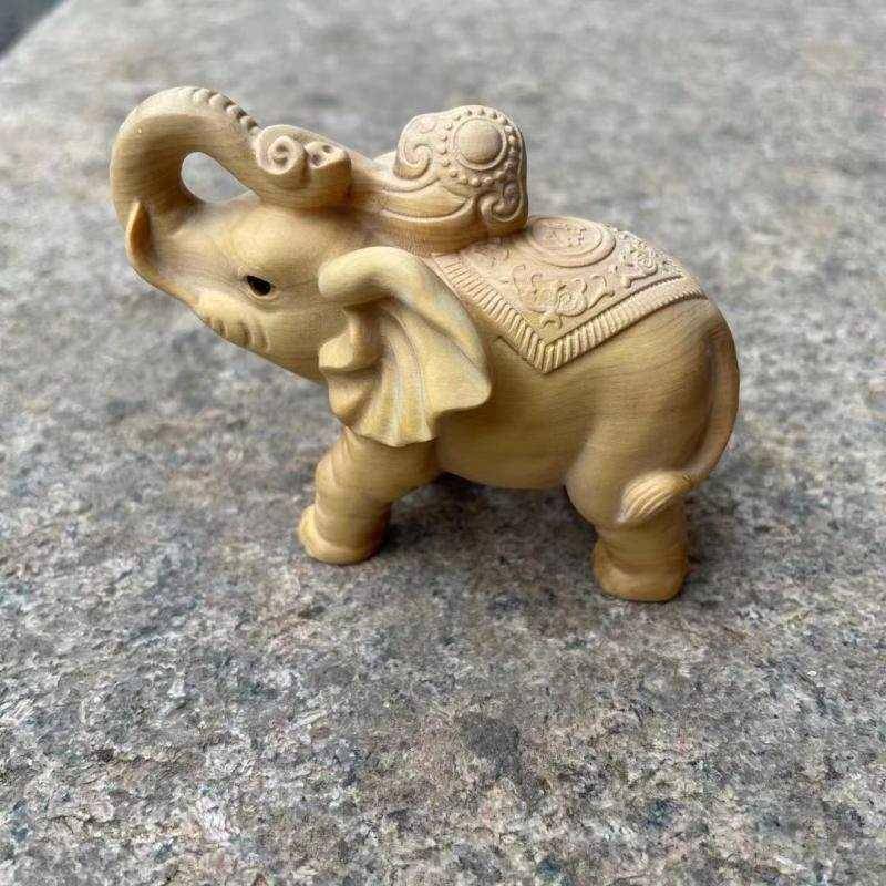 黄杨810木雕吉祥如摆件雕刻工艺叶品实木小象小家居装意饰手