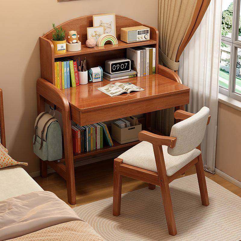 实木小书桌3-18儿床童书桌习桌尺寸边可见详情升学降书桌书架一体