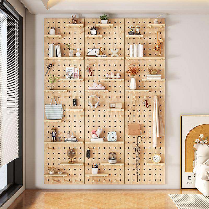 实木洞洞景板墙上置物架木客厅壁挂隔收纳架NQL背墙简板约质书架