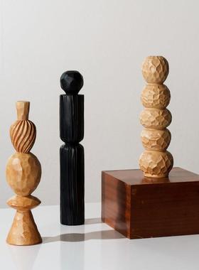 创意几何雕木头艺术装饰木CP-2368摆代件中古风现侘寂壁龛书房拍