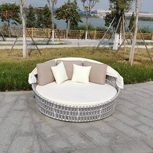 可定休闲台户外圆发床布藤条酒店露天别墅HVX形阳可沙收篷布大圆