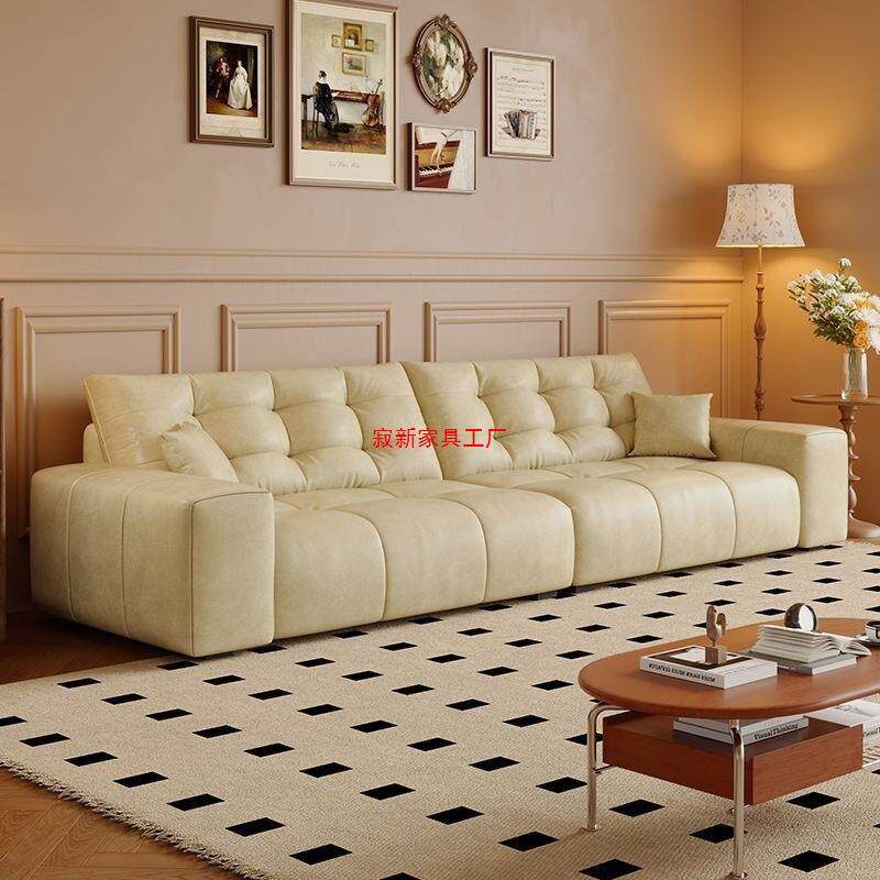 法复式古风油21269蜡型猫抓棕皮沙发客厅小户现代简约中古风做旧