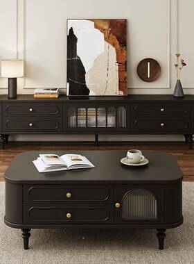 电视客柜茶几组柜合实木网红色轻奢高级感厅白新LBO款弧边储物边