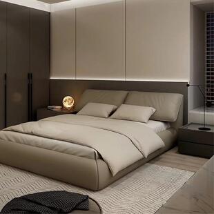 现货意式极简真皮床高级主卧大床轻奢现代简约双人软包大象耳朵床