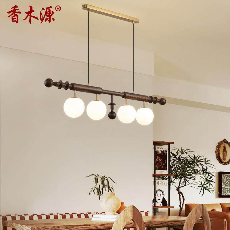 法式中古餐厅吊灯一字长条灯美式复古实木设计师轻奢吧台吊灯2061