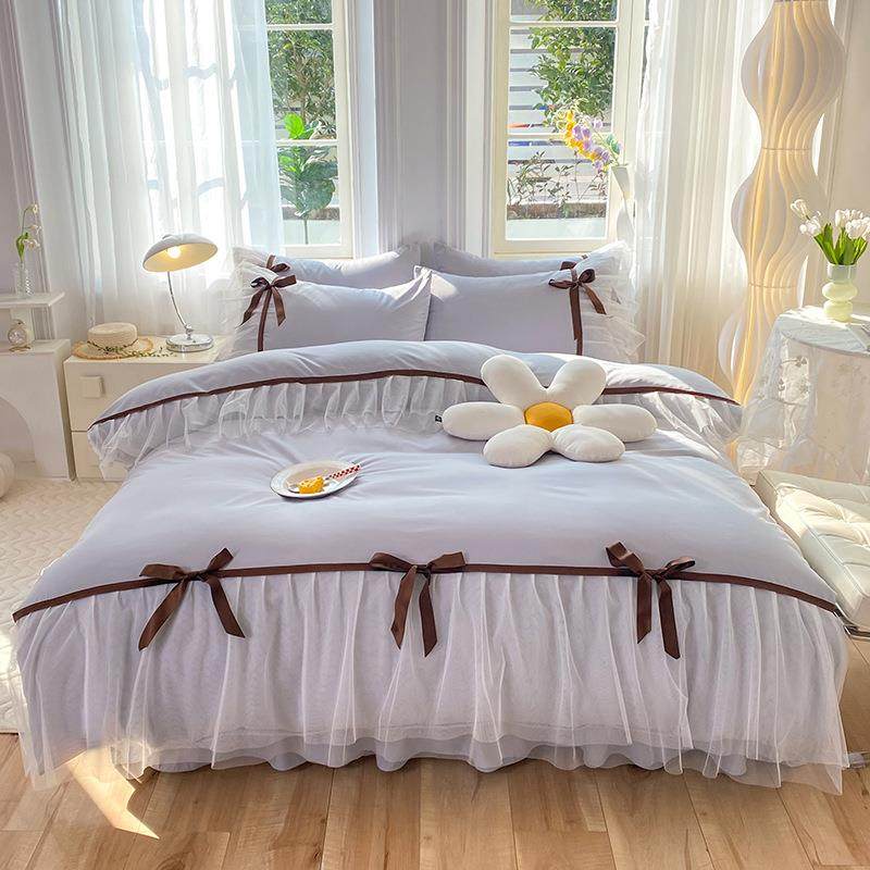 韩版公主风蕾丝磨毛四件套纯色小清新花边三件套被套床单床裙,纺织面料/辅料/配套,纺织机械配件,淘宝优惠券,粉丝福利购,淘宝优惠卷