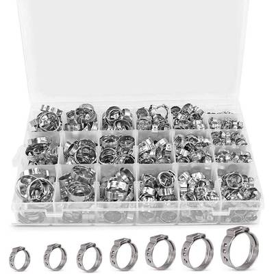 420PCS盒装20种尺寸304不锈钢单耳卡箍喉箍软管夹套件