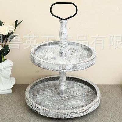 架木制桐托蛋盘甜品架木双层置物圆WWT形实木托盘欧式糕展示架点