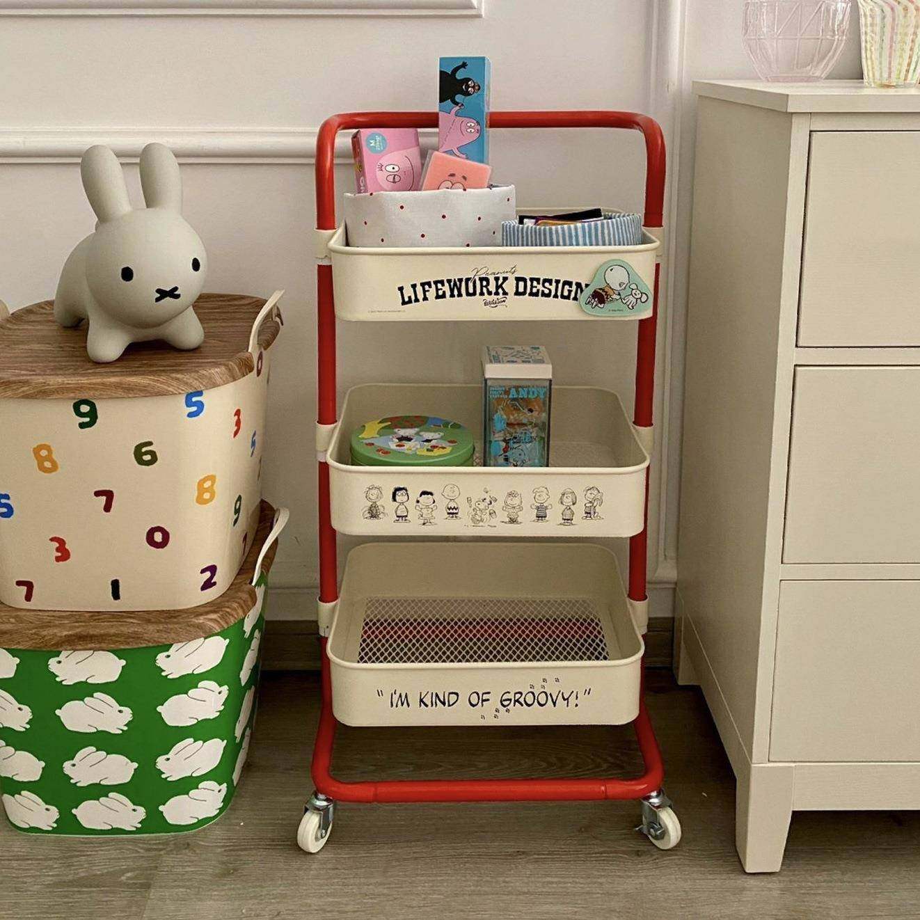 网红ZFO色小推车置物架可移室动零食杂物落地收纳卧客厅拼整理架