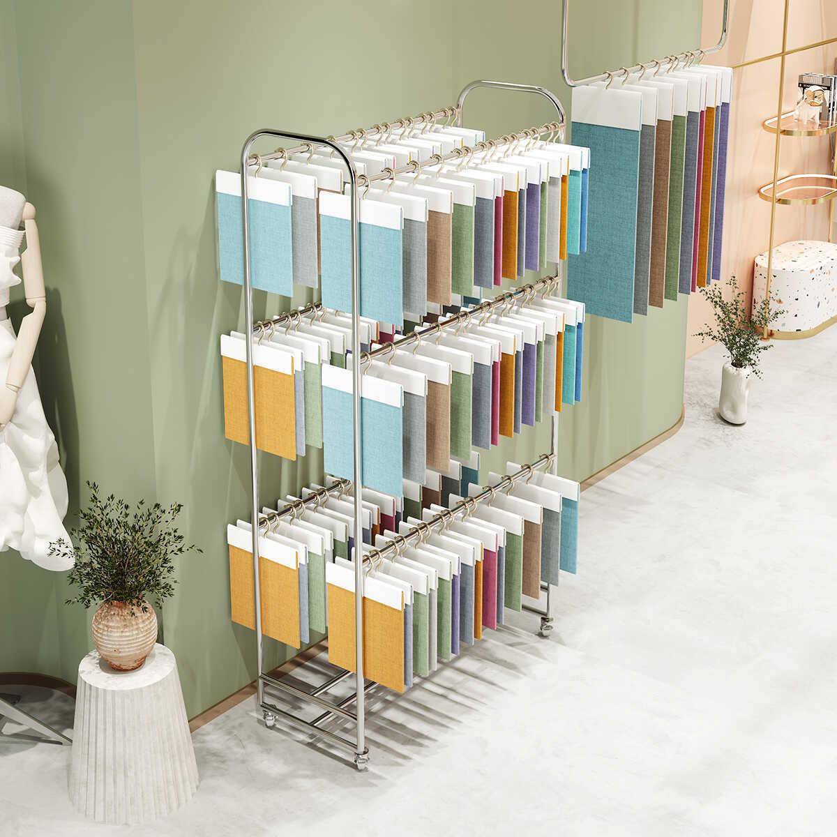 移板动不锈钢拉面丝银布料样品多层双面纺可织样布775料样吊卡展