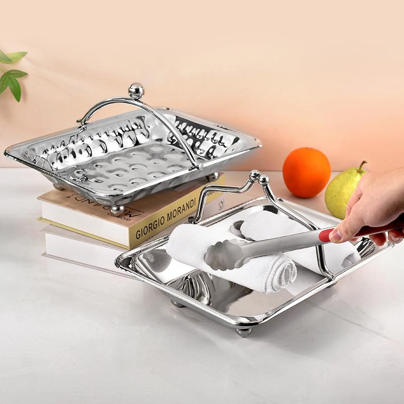 不锈钢毛巾盘手提篮酒店K湿T吧客房干热毛酒KM003巾托盘餐巾金V属