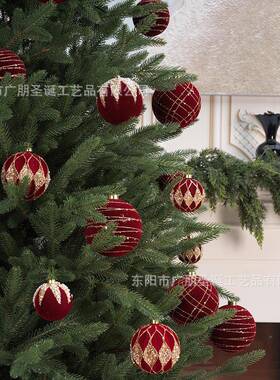 品新/植绒诞球装饰品6圣8/10CM彩绘776植绒圣诞球套餐圣诞树挂件
