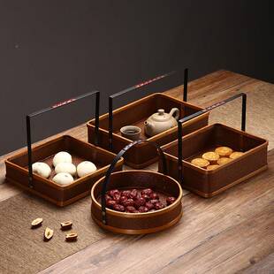 手工编织干果盘家用竹编提篮具收纳点篮野心盘酒店托咨询客服盘复