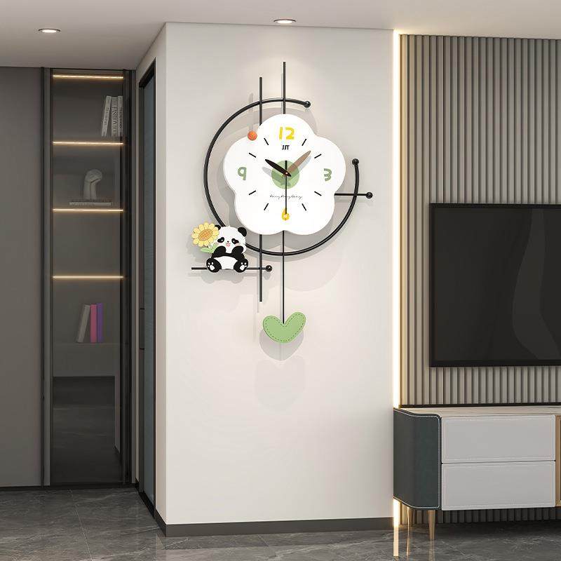 创意熊猫挂钟客厅高级感现代简约静音钟表家用装饰时钟挂墙免打孔