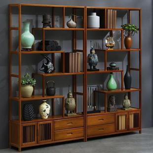 博古架实木中式书架茶家具酒柜花架隔断柜客厅摆件多层落地置物架