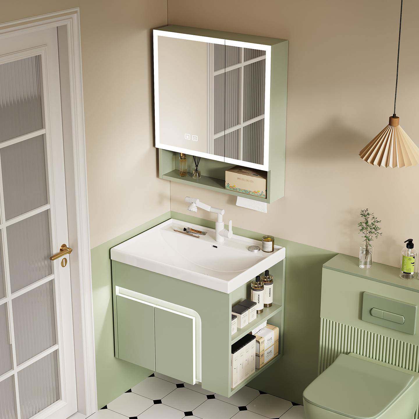 绿色蜂窝台铝浴室柜带侧边收纳体柜陶瓷一97758海洋盆组合巴胺多