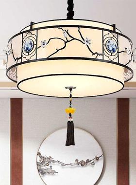 新中式吸顶餐灯卧室灯古韵茶44116楼书房灯厅吊灯形布艺复LED圆古