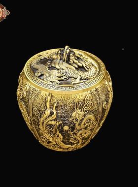 宏达龙全黄铜五牛茶叶罐茶桌大号密封凤叶茶罐茶叶罐铜器摆件