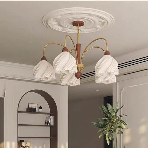 间胡复桃木奶油中古553古风装饰主卧室灯泡芙裙摆护眼房温馨艺术