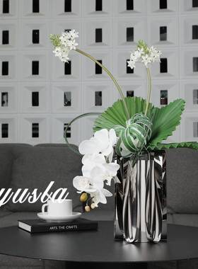 简客厅插吧干花约瓶花不锈钢茶几售楼部MUR酒器店餐厅台摆件软装