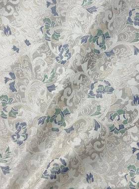 粉仿宋锦灰白EIX旗新中式面料禅莲花中问织锦袍缎国风布料