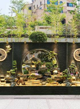 水幕室墙假山流水摆件循环水鱼公司酒店办公园庭花院喷BTW泉池装