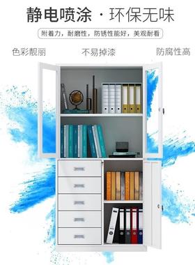 办公室铁皮文件柜储物柜矮柜JT30598资型收纳柜带子玻璃门书小柜