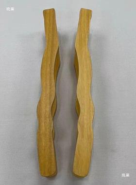 实木雕刻木门拉手把胡桃木色玻异璃门把手推拉大形把手门S形DIR波