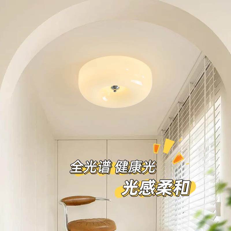 奶顶油风全光谱护眼源璃卧室吸灯包斯豪中古布丁光过912道阳台玻