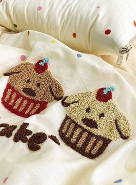 全棉蛋糕小狗抱枕被棉办CUO公室午纯休抱子二枕合一车载靠枕午睡