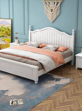 美式家具实木床现代简约白色1UXG5主卧单1双人.床.8米米公主床