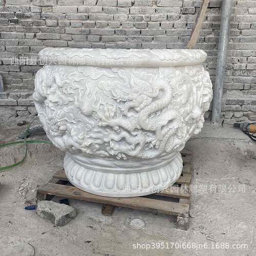石雕鱼汉白玉龙缸花盆中新式庭龙盆户外流水造170景缸别墅龙院头