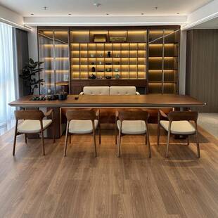 新中北茶美黑胡桃木桌端实木式大班台泡XYT高茶现代简约一体老板