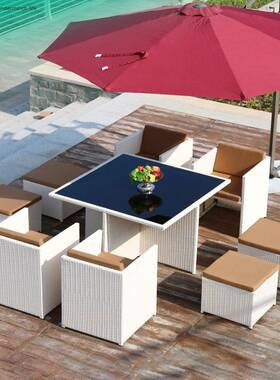 户外桌桌椅台藤椅室外套庭院48427花园休闲椅五件露台阳藤编桌椅